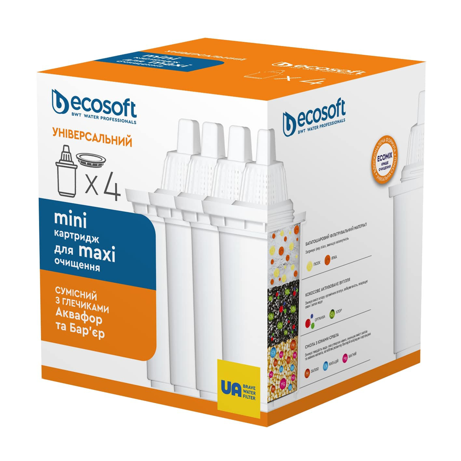 Картридж для фільтрів-глечиків Ecosoft Універсальний, 4 шт